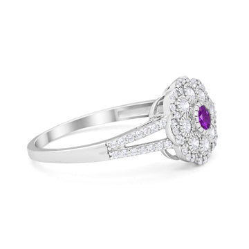 Antique Style Engagement Ring Round Simulated Amethyst CZ 925 Sterling Silver